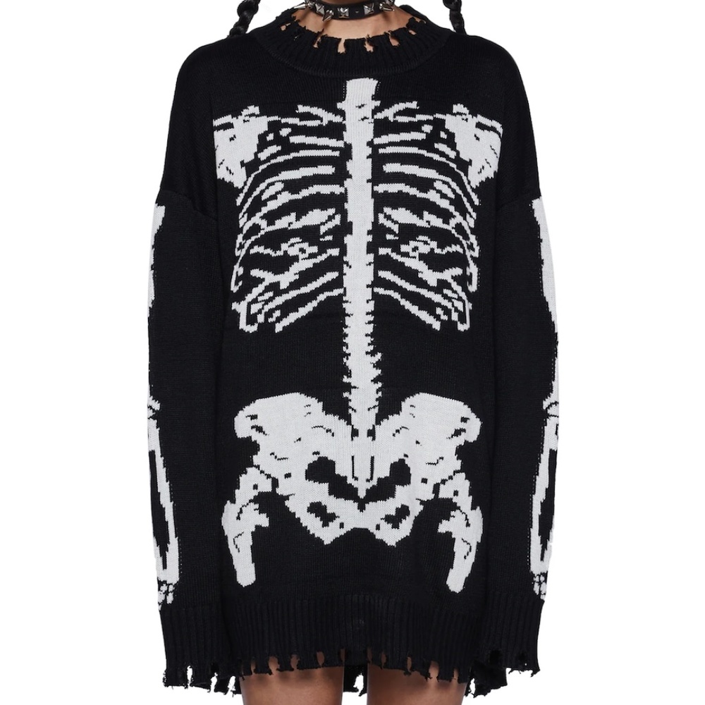 Dolls Kill Fractured Fate Skeleton Sweater Sz XS - Long Distressed Goth/Emo/Punk